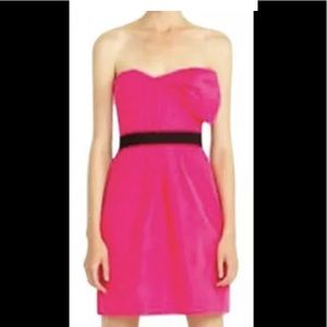BCBG MaxAzria Neon Pink Black Taffeta Empire Bow
